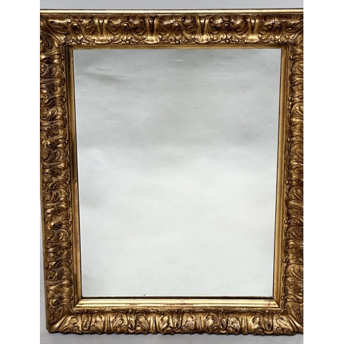 98 - WALL MIRROR, 19th century French carved giltwood, rectangular with acanthus leaf frame, 82cm H x 64c... 