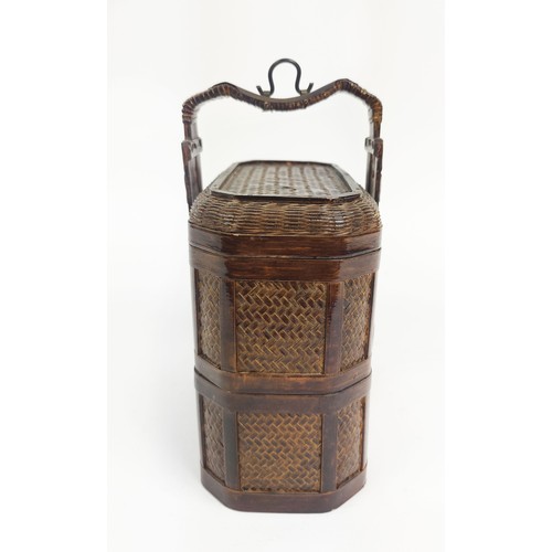 5 - CHINESE WOVEN BAMBOO AND RATTAN BASKETS, along with various wooden vessels. (10)