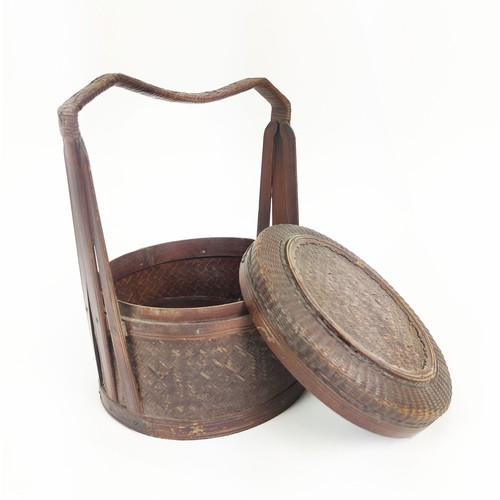 5 - CHINESE WOVEN BAMBOO AND RATTAN BASKETS, along with various wooden vessels. (10)