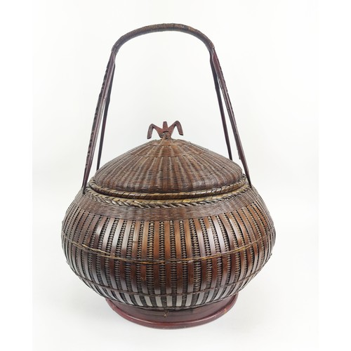 5 - CHINESE WOVEN BAMBOO AND RATTAN BASKETS, along with various wooden vessels. (10)