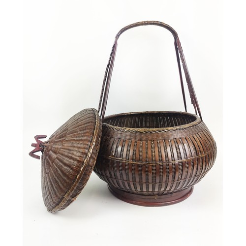 5 - CHINESE WOVEN BAMBOO AND RATTAN BASKETS, along with various wooden vessels. (10)