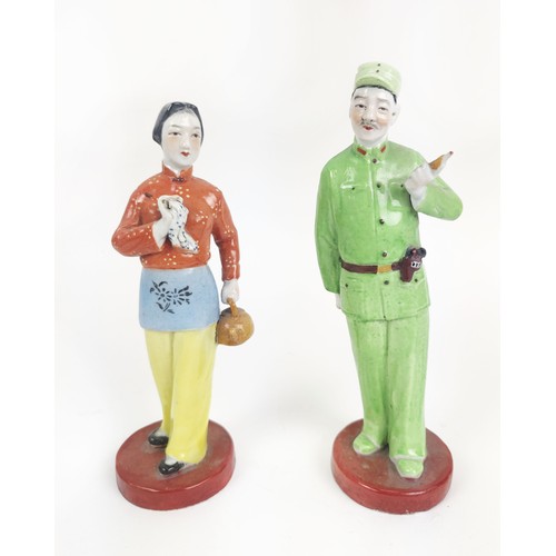 6A - CHINESE CERAMICS, to include two 1960s Communist Propaganda plates and figures, three blue and white... 