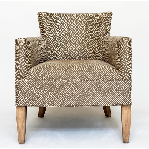 87 - ARMCHAIR, by Kravet US Tarragon, tub chair with Greek key patterned upholstery and square tapering s... 