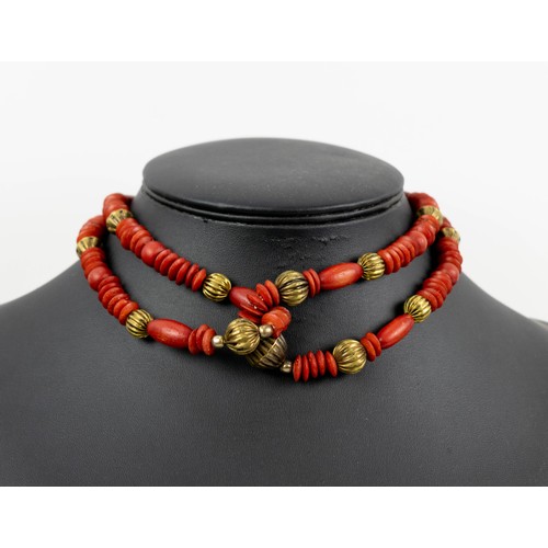 13 - A COLLECTION OF ASSORTED COSTUME JEWELLERY, comprising Tigers Eye bead necklace, coral multistrand n... 