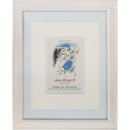 25 - MARC CHAGALL, 'Galerie De Ponchettes, 1958', exhibition poster, 26cm x 18cm, framed.