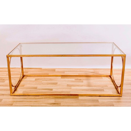 185 - COFFEE TABLE, gilt metal and glass, 43cm H x 120cm W x 65cm D.