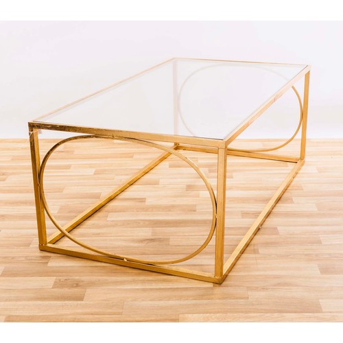 185 - COFFEE TABLE, gilt metal and glass, 43cm H x 120cm W x 65cm D.