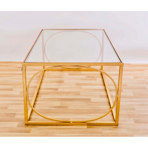 185 - COFFEE TABLE, gilt metal and glass, 43cm H x 120cm W x 65cm D.