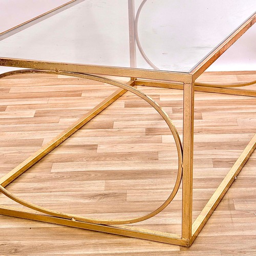 185 - COFFEE TABLE, gilt metal and glass, 43cm H x 120cm W x 65cm D.