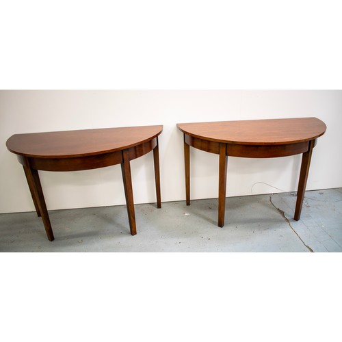 153 - DEMI LUNE SIDE TABLES, a pair, George III mahogany, 74cm H x 122cm W x 62cm D and a drop leaf table,... 