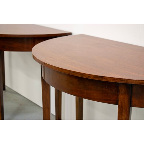 153 - DEMI LUNE SIDE TABLES, a pair, George III mahogany, 74cm H x 122cm W x 62cm D and a drop leaf table,... 