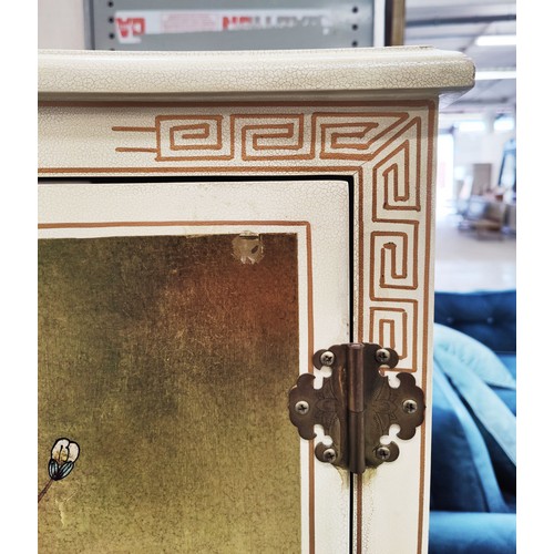 361 - CHINESE STYLE CABINET, gilt and off white lacquered finish with floral decoration, 138cm H x 98cm W ... 