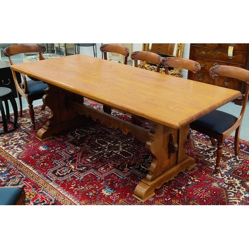 362 - REFECTORY TABLE, 17th century style oak with trestle end supports, 78cm H x 196cm L x 84cm W.