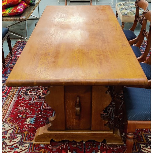 362 - REFECTORY TABLE, 17th century style oak with trestle end supports, 78cm H x 196cm L x 84cm W.