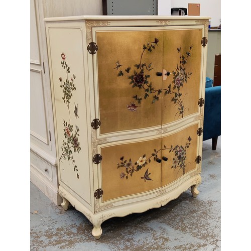 361 - CHINESE STYLE CABINET, gilt and off white lacquered finish with floral decoration, 138cm H x 98cm W ... 