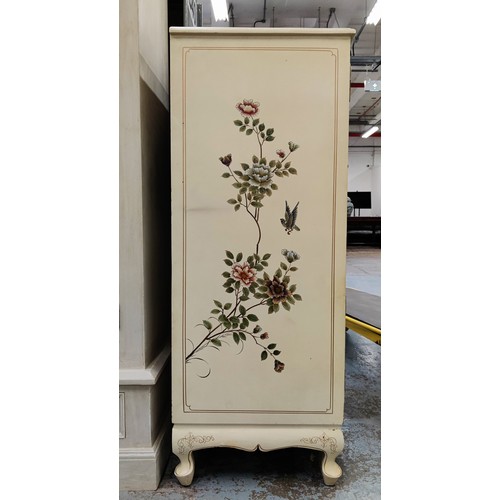 361 - CHINESE STYLE CABINET, gilt and off white lacquered finish with floral decoration, 138cm H x 98cm W ... 