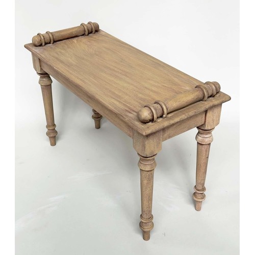 183 - HALL BENCH, 19th century style vintage rectangular bleached mahogany with 'bolster' handles, 76cm W ... 