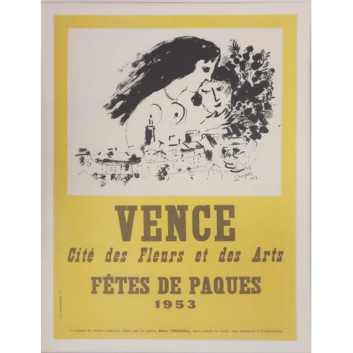 24 - MARC CHAGALL, 'Fetes De Paques, 1953', exhibition poster, 28cm x 20cm, framed.