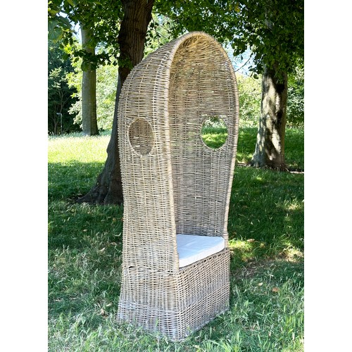 113 - GARDEN ARMCHAIR, vintage woven cane of porters chair form, 177cm H.