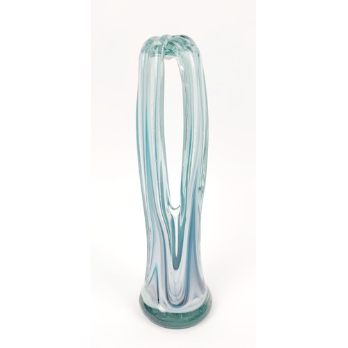 12 - TWO MURANO STYLE GLASS VASES, probably late 20th century, comprising a lime green slender single bud... 