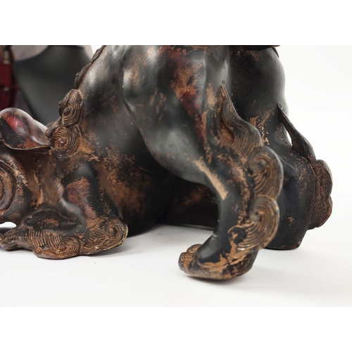 6 - A BRONZE FIGURE GROUP, dogs of fo, play fighting, early 20th century, detachable head, 24cm H x 30cm... 