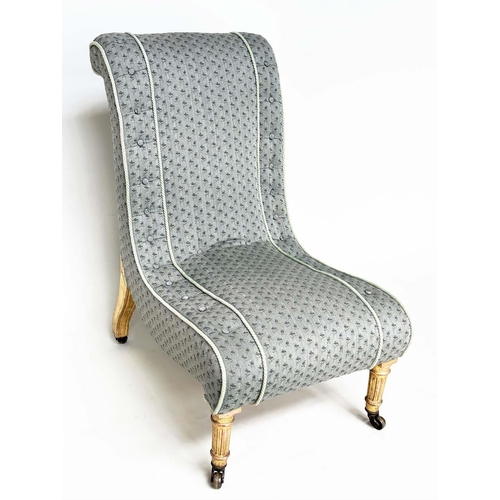 506 - SLIPPER CHAIR, second half 19th century giltwood with Colefax woven buttoned and piped upholstery an... 