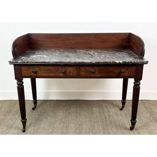 530 - ATTRIBUTED TO GILLOWS WRITING DESK, George IV mahogany, circa 1825, marble top with galleried back a... 