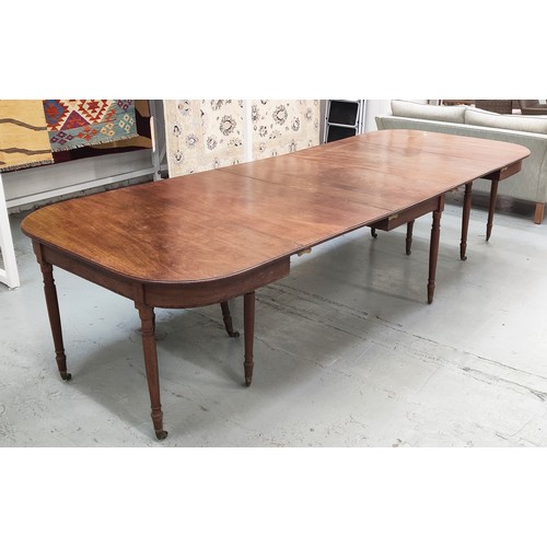 178 - DINING TABLE, Regency mahogany with D ends on turned supports, a central section and two extra leave... 