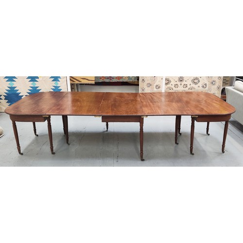 178 - DINING TABLE, Regency mahogany with D ends on turned supports, a central section and two extra leave... 