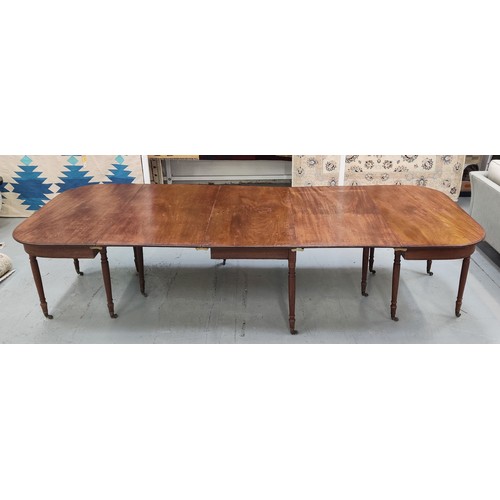 178 - DINING TABLE, Regency mahogany with D ends on turned supports, a central section and two extra leave... 