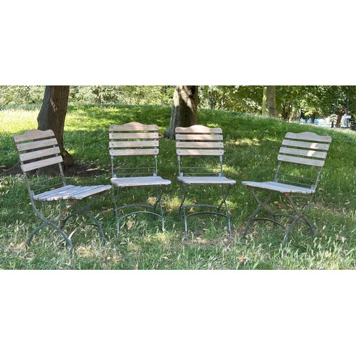 116 - GARDEN CHAIRS BY 'NEPTUNE', a set of four teak slatted and folding metal frames, 87cm H x 32cm W. (4... 