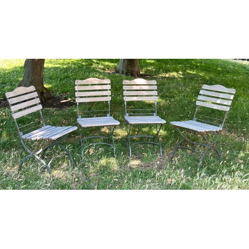 116 - GARDEN CHAIRS BY 'NEPTUNE', a set of four teak slatted and folding metal frames, 87cm H x 32cm W. (4... 