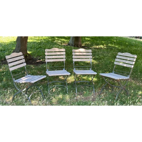 116 - GARDEN CHAIRS BY 'NEPTUNE', a set of four teak slatted and folding metal frames, 87cm H x 32cm W. (4... 