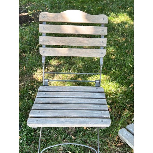 116 - GARDEN CHAIRS BY 'NEPTUNE', a set of four teak slatted and folding metal frames, 87cm H x 32cm W. (4... 