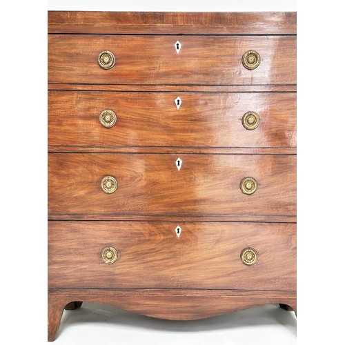 85 - SCOTTISH HALL CHEST, Regency flame mahogany and inlaid of adapted shallow proportions, with two shor... 