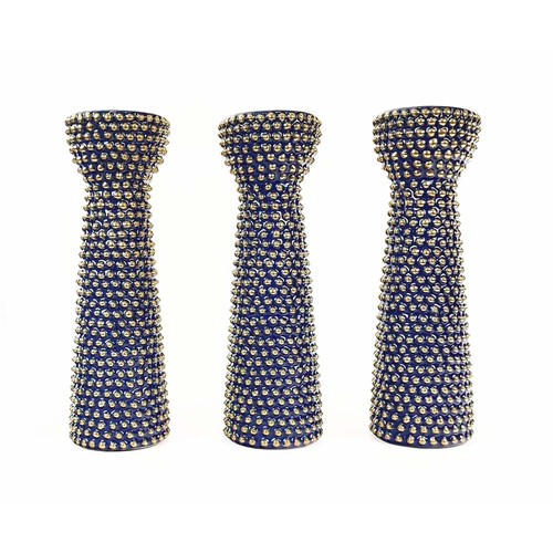 390 - CANDLESTICKS, a set of three, glazed ceramic, 30cm H. (3)