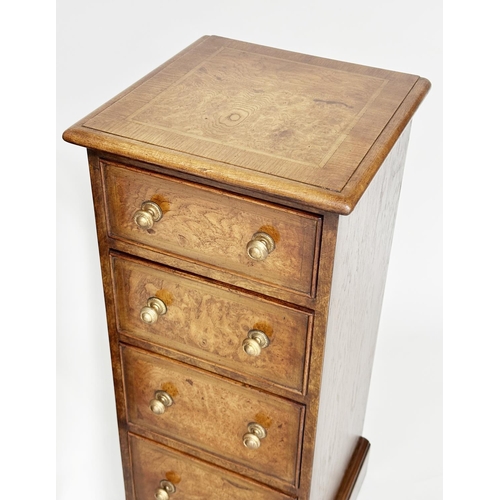 106 - BEDSIDE CHESTS, a pair, Georgian design burr walnut and crossbanded each with four drawers, 33cm x 3... 