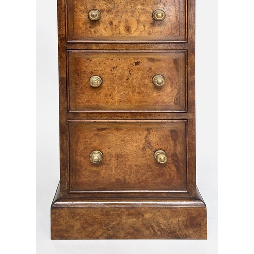 106 - BEDSIDE CHESTS, a pair, Georgian design burr walnut and crossbanded each with four drawers, 33cm x 3... 