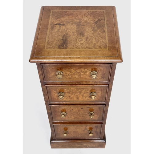 106 - BEDSIDE CHESTS, a pair, Georgian design burr walnut and crossbanded each with four drawers, 33cm x 3... 