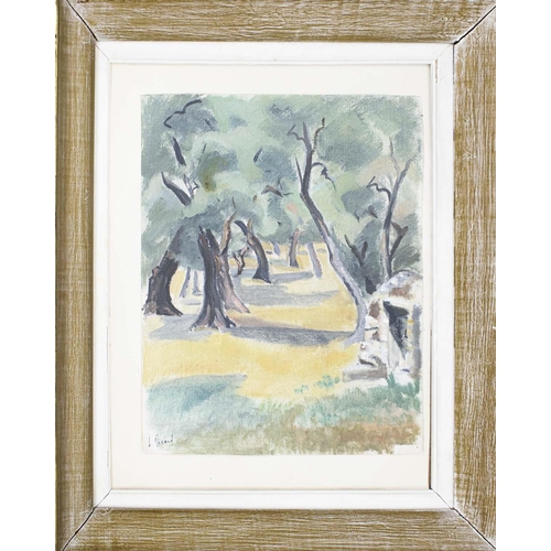 26 - GABRIELLE RICHARD-CORDINGLEY (born 1924), 'Olive Trees', oil on paper, 45cm x 38cm.