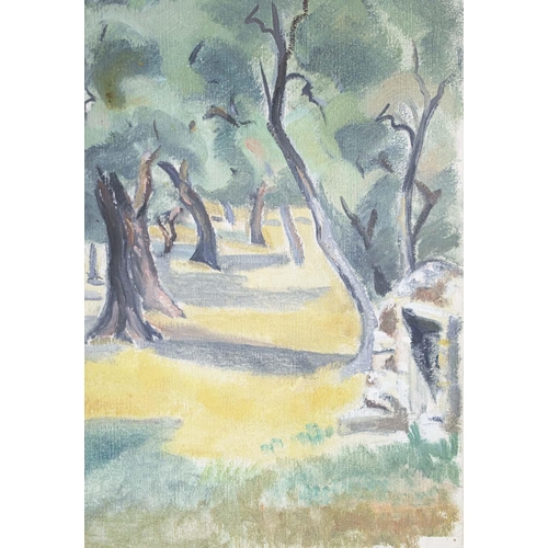 26 - GABRIELLE RICHARD-CORDINGLEY (born 1924), 'Olive Trees', oil on paper, 45cm x 38cm.