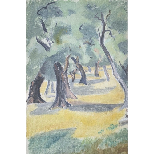 26 - GABRIELLE RICHARD-CORDINGLEY (born 1924), 'Olive Trees', oil on paper, 45cm x 38cm.