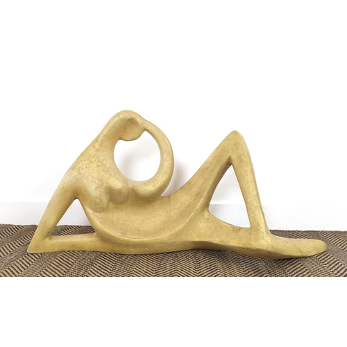 3 - RECLINING FIGURE BY HERMESA, polystone, 53cm H x 115cm L and another seated figure, 68cm H x 64cm W,... 