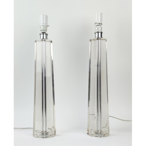 330 - GLASS TABLE LAMPS, a pair, tall tapering faceted form, 52cm H. (2)