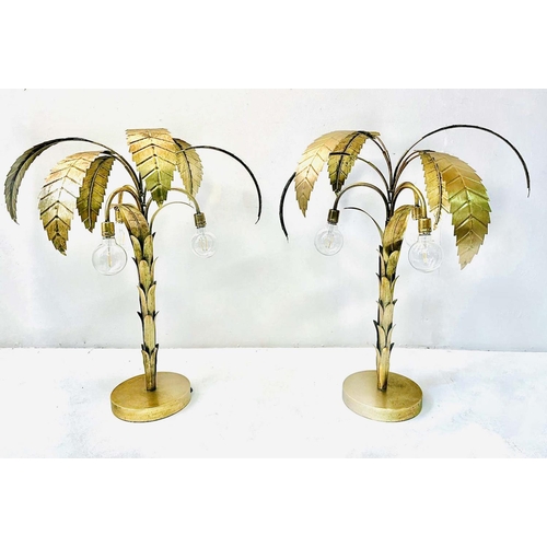 331 - MAISON JANSEN INSPIRED PALM TREE TABLE LAMPS, a pair, gilt metal, battery operated, 75cm H x 64cm W ... 