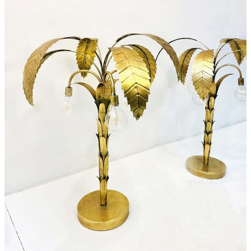 331 - MAISON JANSEN INSPIRED PALM TREE TABLE LAMPS, a pair, gilt metal, battery operated, 75cm H x 64cm W ... 