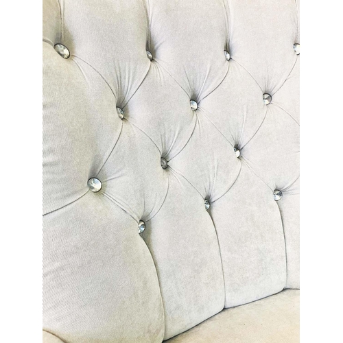 332 - ARMCHAIR, Victorian style buttoned back light grey velvet upholstery on silvered supports, 95cm H x ... 