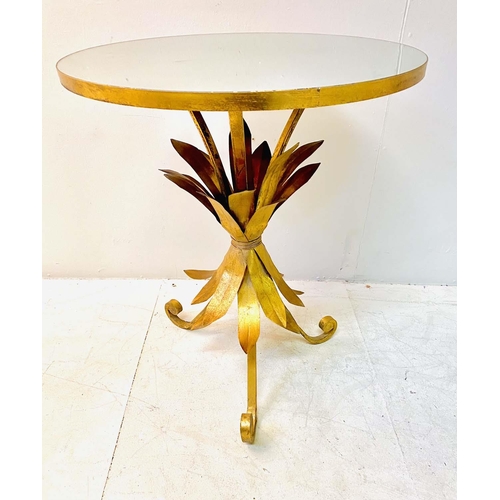 337 - OCCASIONAL TABLE, gilt metal wheatsheaf base and circular mirrored top, 87cm H x 49cm W.