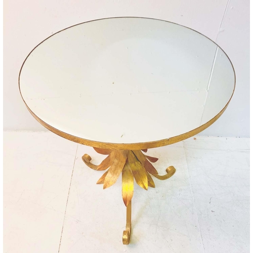 337 - OCCASIONAL TABLE, gilt metal wheatsheaf base and circular mirrored top, 87cm H x 49cm W.