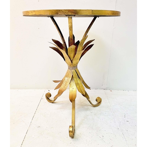 337 - OCCASIONAL TABLE, gilt metal wheatsheaf base and circular mirrored top, 87cm H x 49cm W.